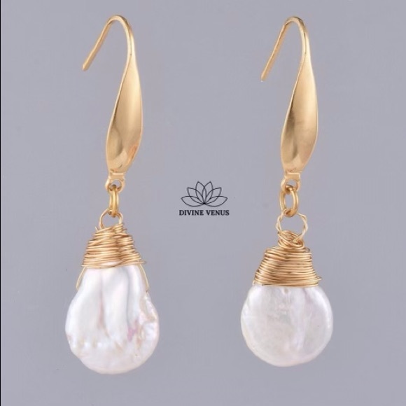 Natural Baroque Keshi Pearl Dangle Earrings - Picture 1 of 4